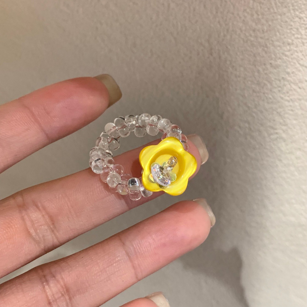 Women's Handmade Floral Button Stretch Ring, Fun Stackable Design